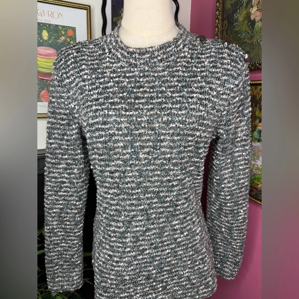 RINASCIMENTO Sequins Striped Tweed Long Sleeve Top Mock Neck Sz XL